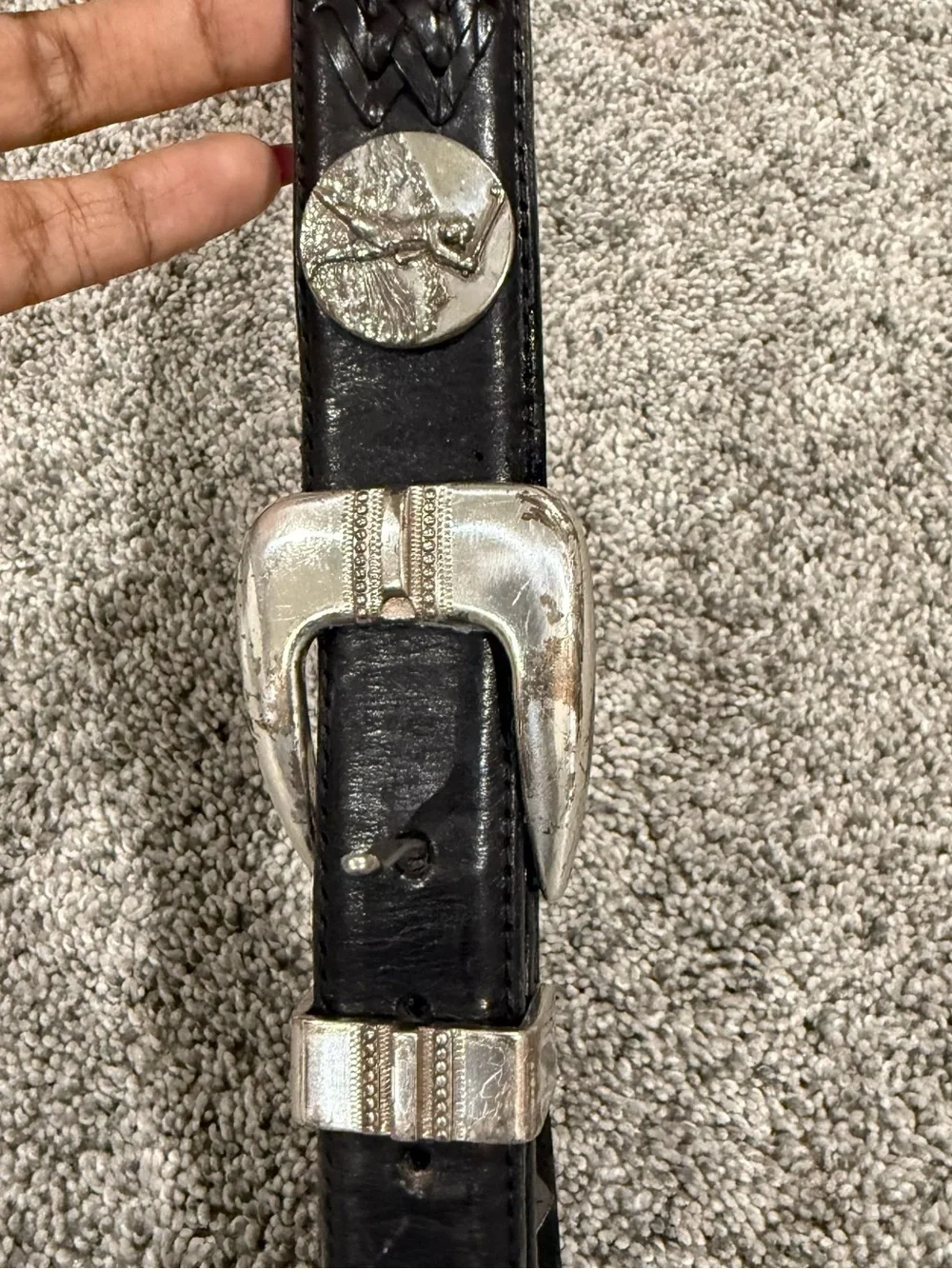 Vintage Brighton Onyx 1996 Black Leather Silver Golf Motif Men’s 38 Style 11503